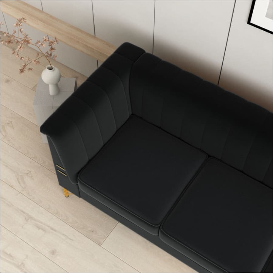 Elegant Black Velvet Tufted Sofa Couch with Gold Metal Legs